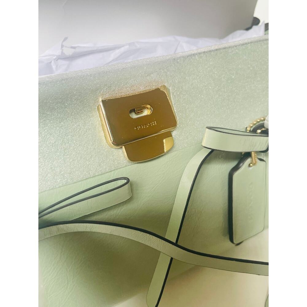 Coach Bridget Flap Shoulder Bag With Bows Light Pistachio Crinkle Leather CDY94 - Picture 10 of 16